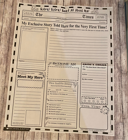 All About Me Newspaper Bulletin Board Display - Anchored Homeschool Resource Center