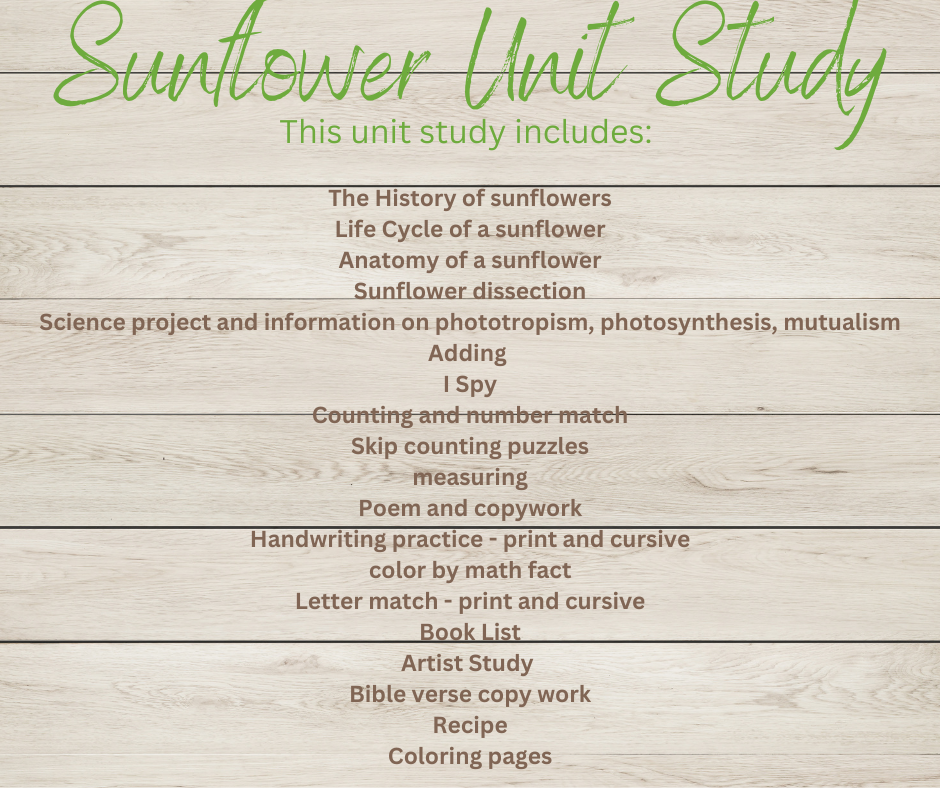 Sunflower Unit Study - Anchored Homeschool Resource Center